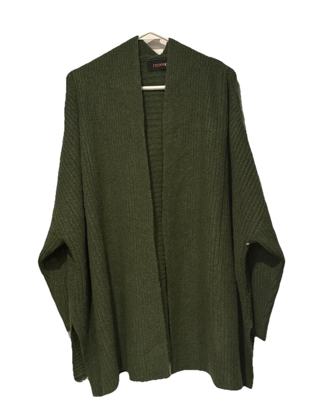 Renee C.  Open Front Cardigan Women's Size L Casual Chunky Thick Green Oversize
